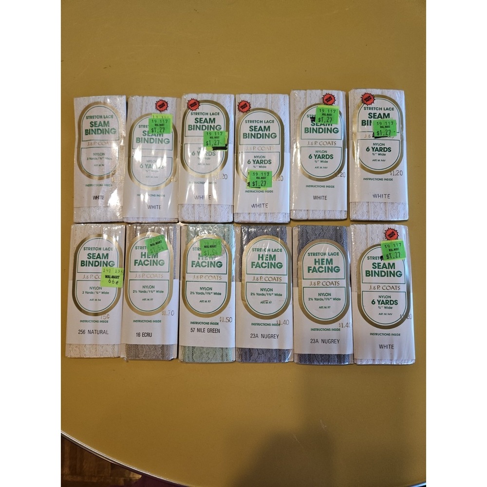 Lot Of 12 Hem Facing & Seam Binding J&P Coats Stretch Lace NIP